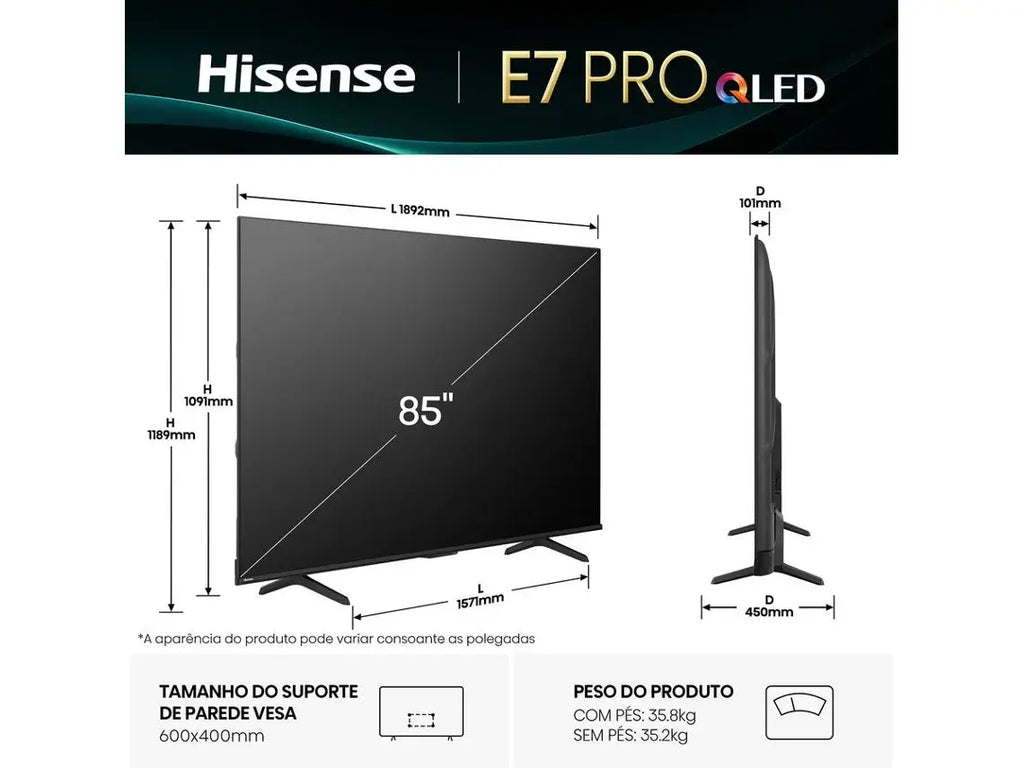 TV HISENSE 85E7Q PRO (QLED 144 Hz - 85'' - 215 cm - 4k Ultra HD - Smart TV) My Store