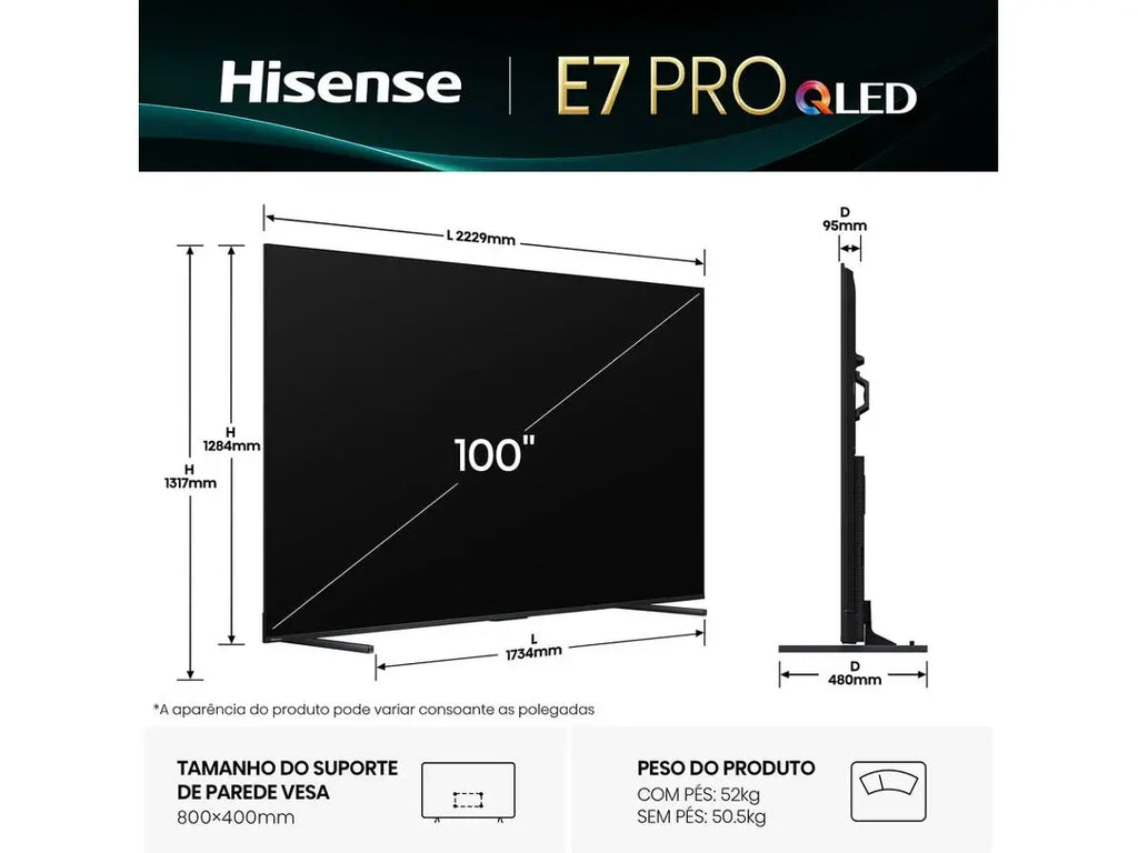 TV HISENSE 100E7Q PRO (QLED 144 Hz - 100'' - 253 cm - 4k Ultra HD - Smart TV) My Store