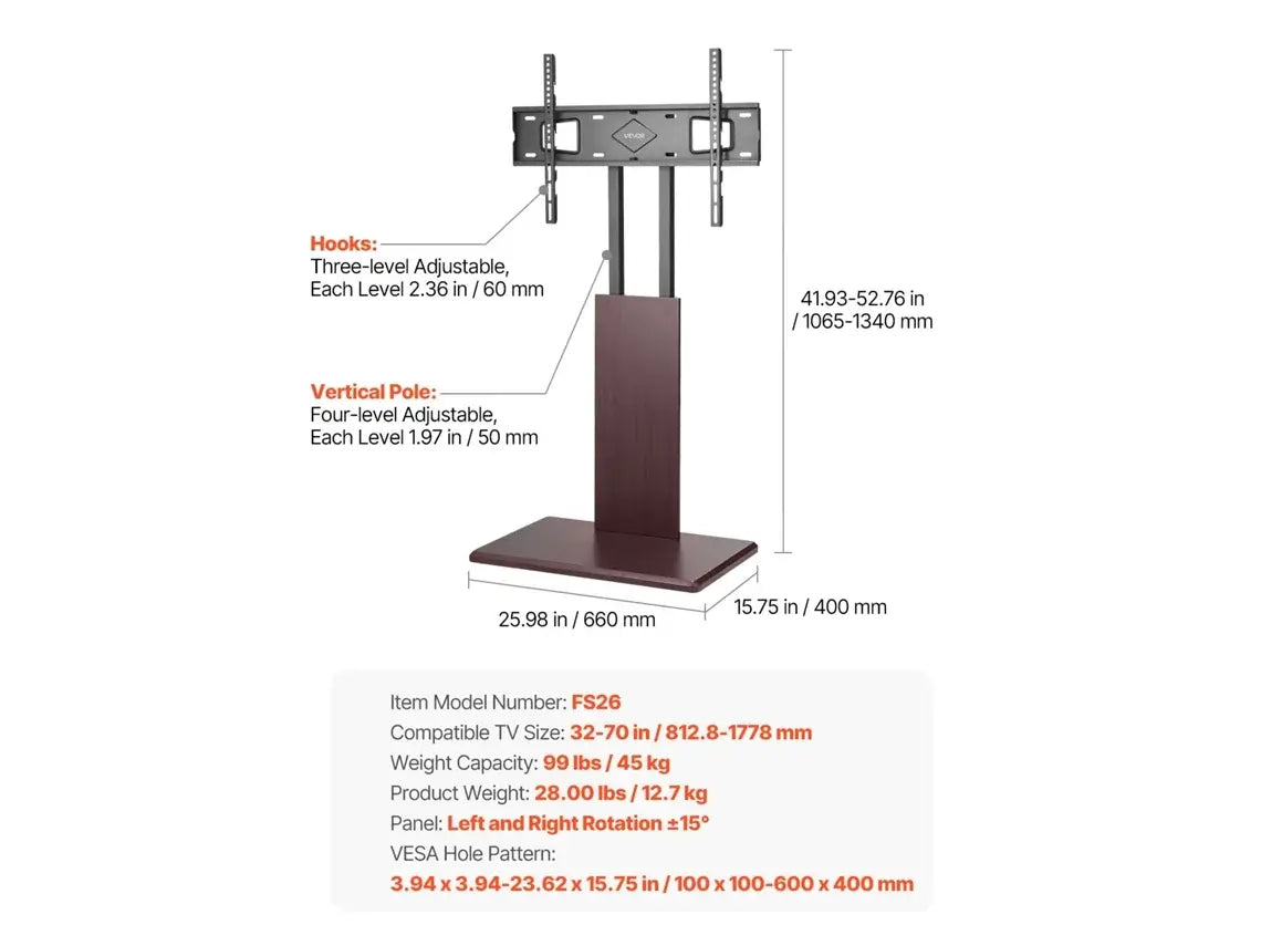 Suporte De Tv De Mesa Vevor Para Televisores De 812,8 1778 Mm Até 45 Kg WoW TV