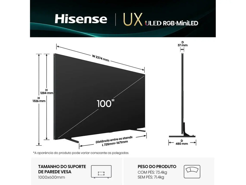 TV HISENSE Mini Led RGB 100UXQ (ULED -100'' - 254 cm - 4K Ultra HD - Smart TV) WoW TV