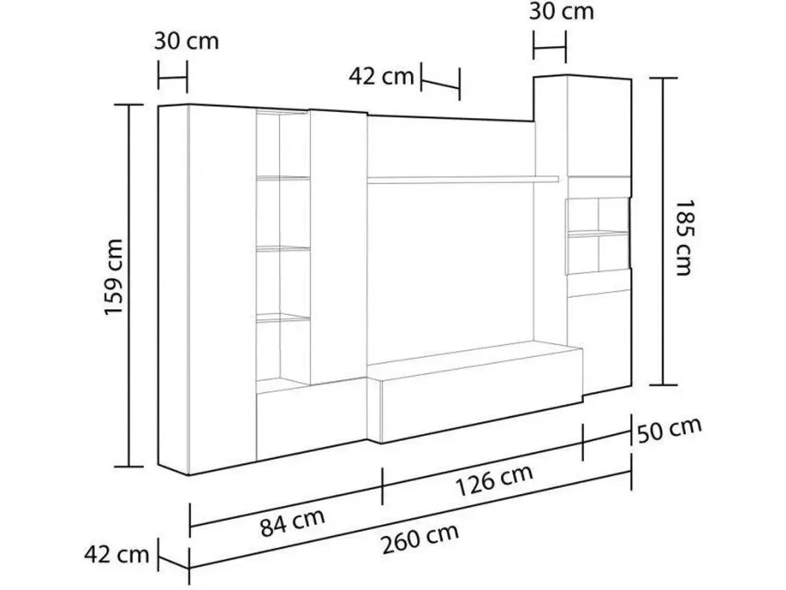 Conjunto de Móveis de TV HABITDESIGN Essential (Branco - Carvalho - Madeira - 260x185x42 cm) WoW TV