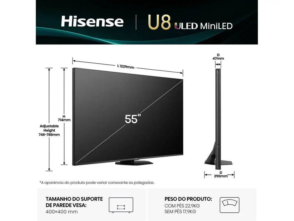 TV HISENSE 55U8Q (Mini LED 165Hz - 55'' - 140 cm - 4K Ultra HD - Smart TV) WoW TV