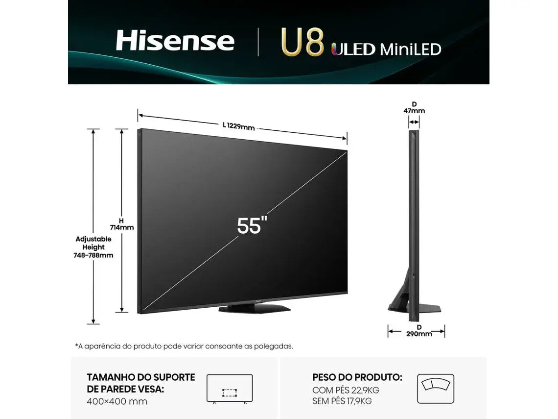 TV HISENSE 55U8Q (Mini LED 165Hz - 55'' - 140 cm - 4K Ultra HD - Smart TV) WoW TV